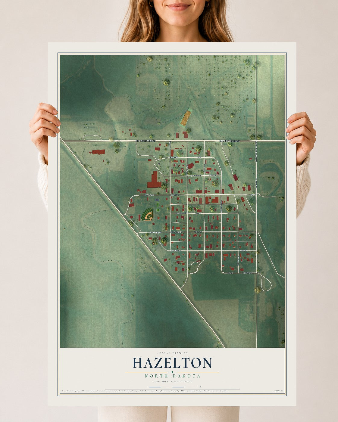 Map of Hazelton, North Dakota, 24 x 36 inch unframed archival matte print