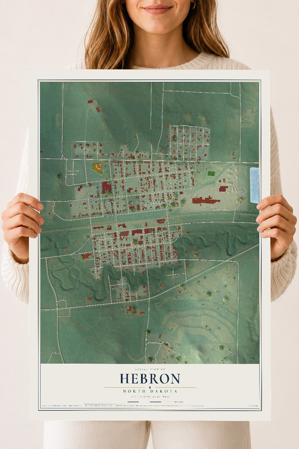 Map of Hebron, North Dakota, 18 x 24 inch unframed archival matte print