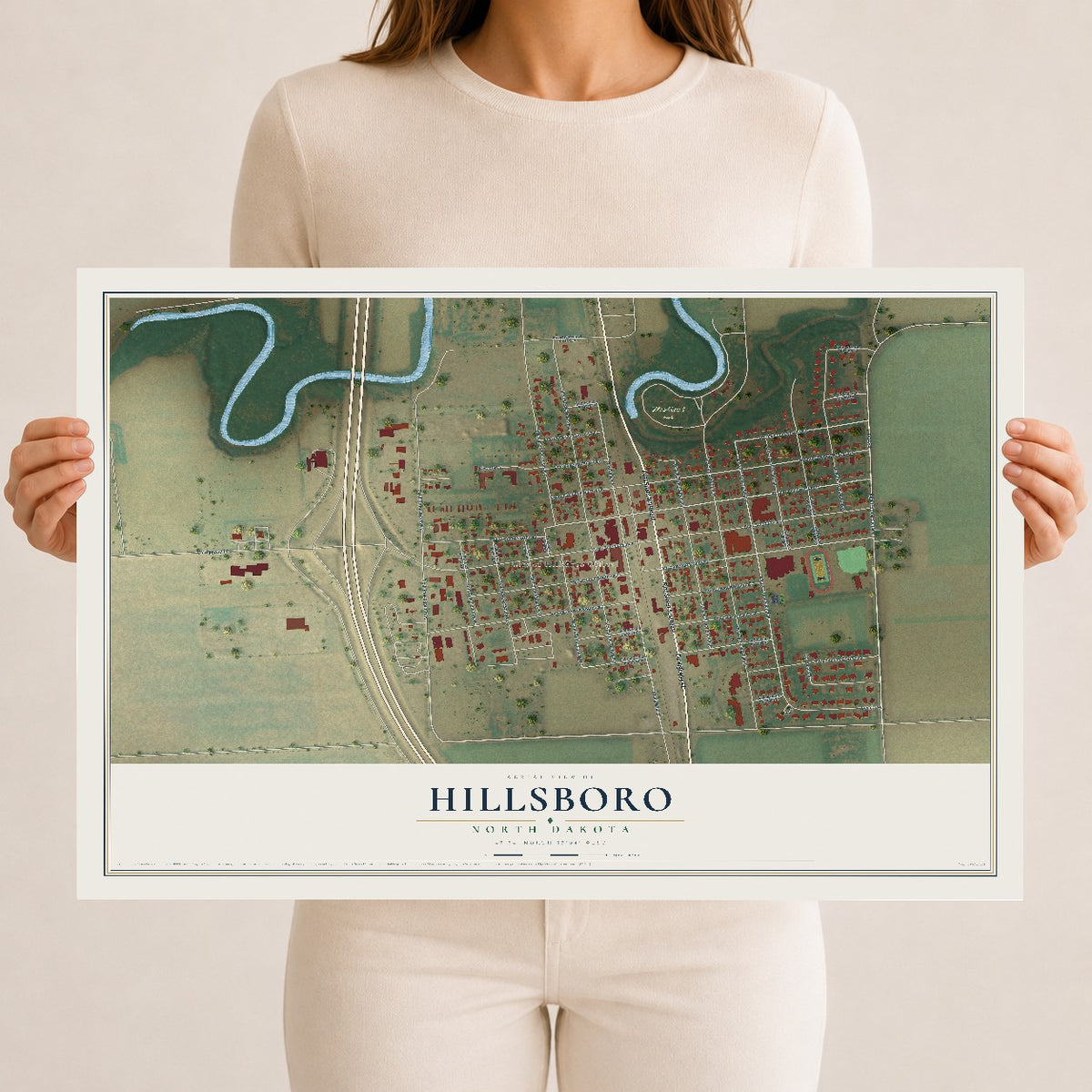 Map of Hillsboro, North Dakota, 12 x 18 inch unframed archival matte print