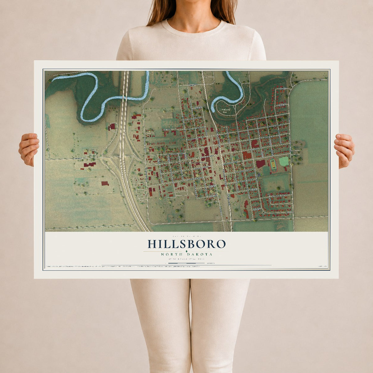 Map of Hillsboro, North Dakota, 24 x 36 inch unframed archival matte print