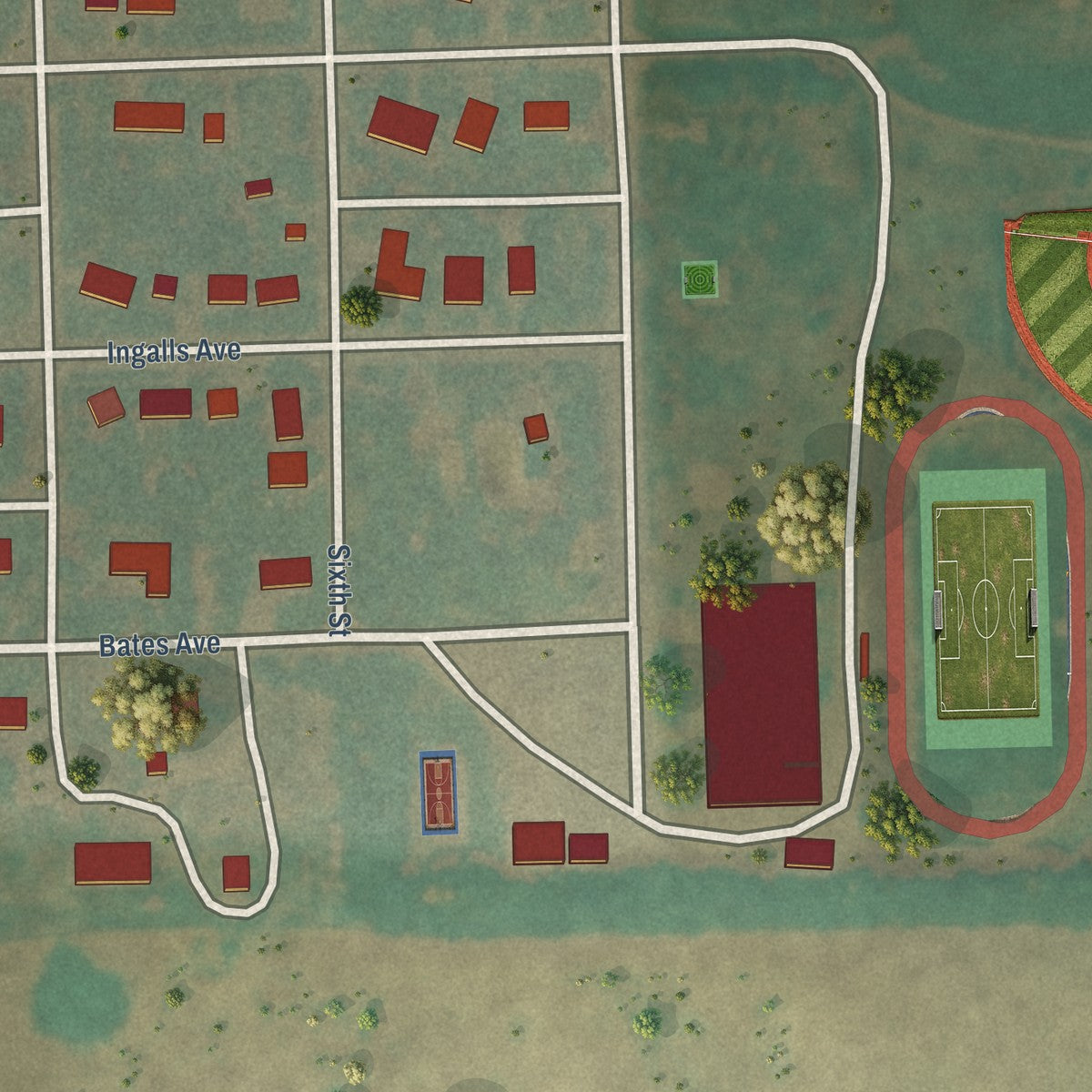 Second close-up of the map of Hope, North Dakota print showing more streets and buildings