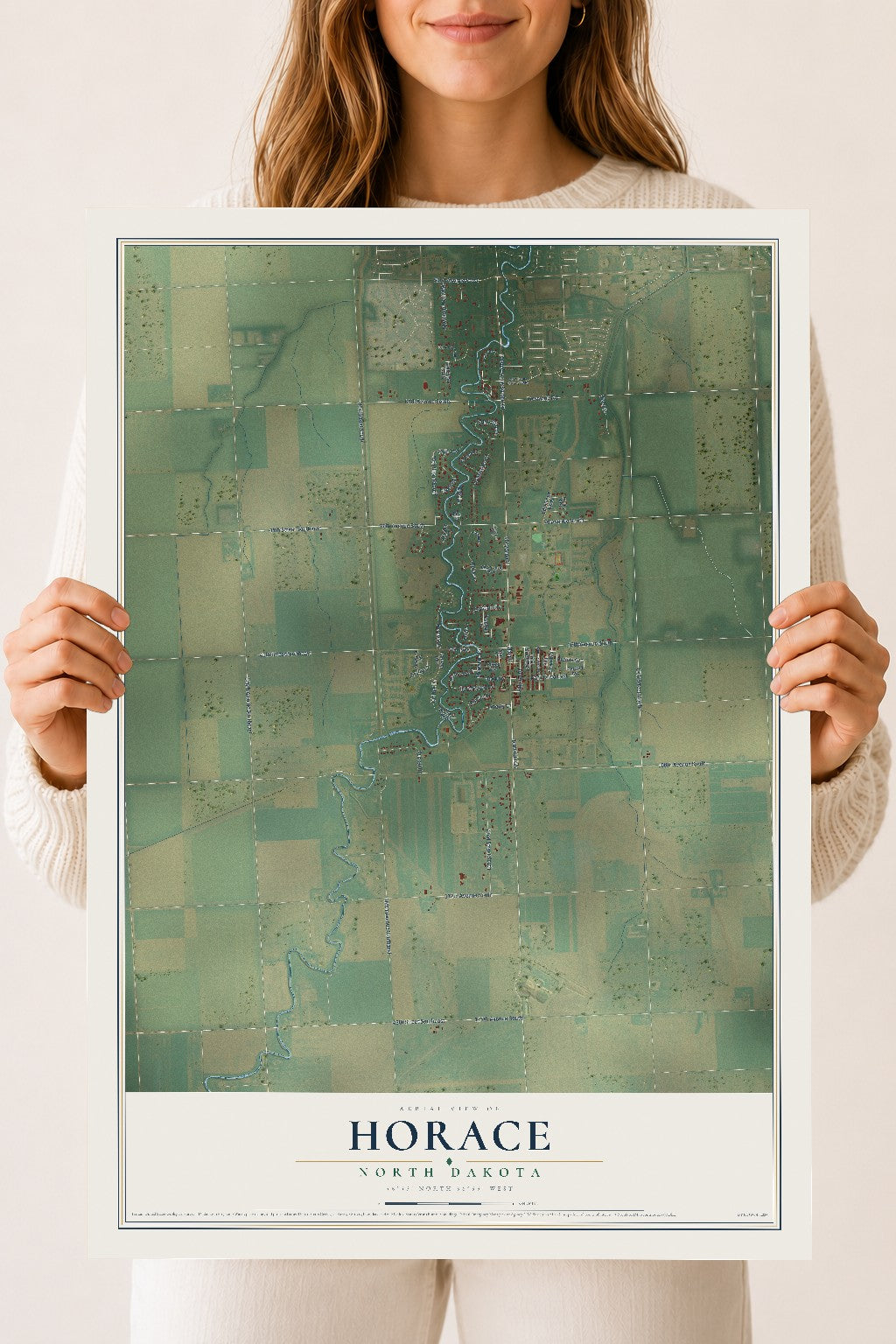 Map of Horace, North Dakota, 18 x 24 inch unframed archival matte print