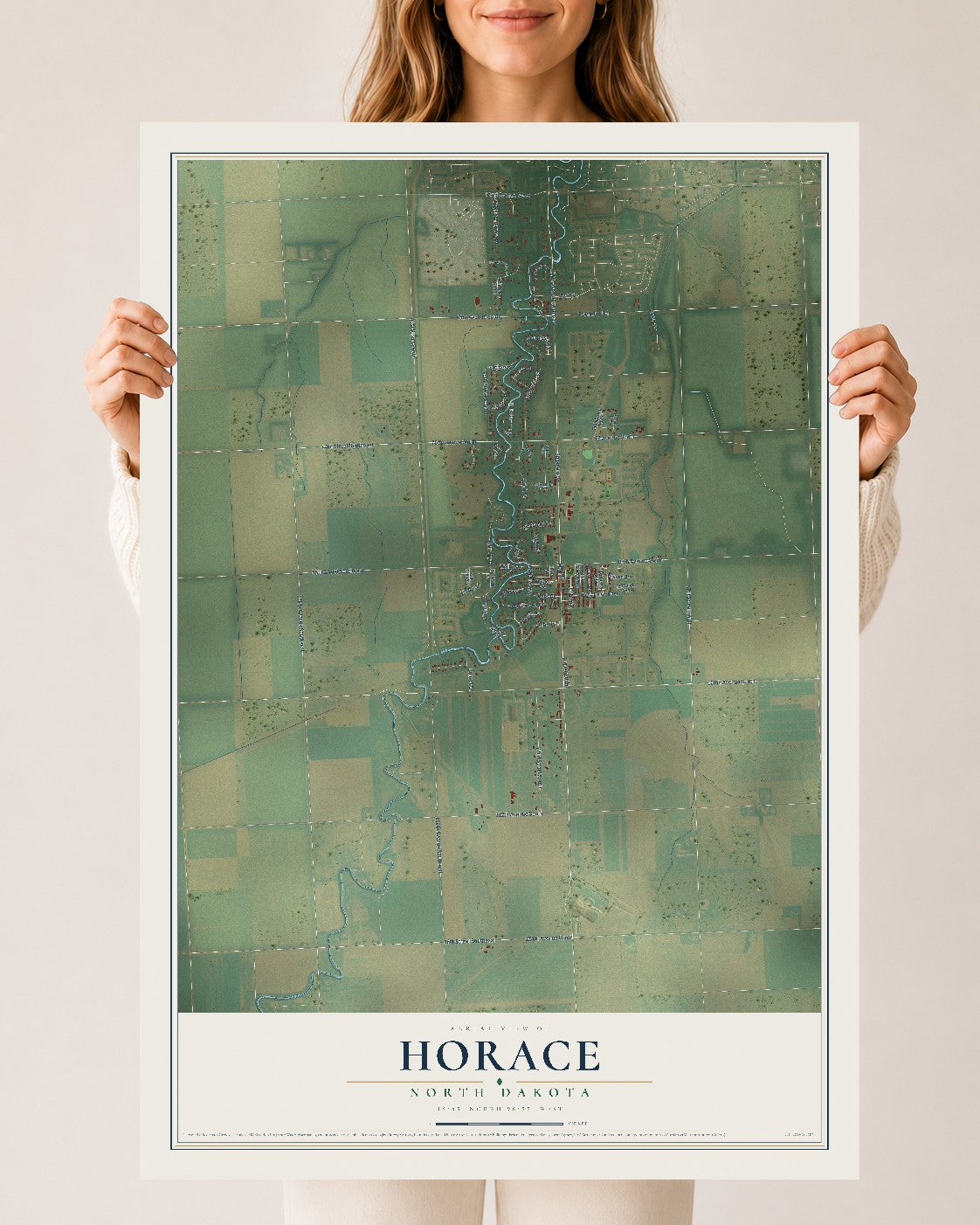 Map of Horace, North Dakota, 24 x 36 inch unframed archival matte print