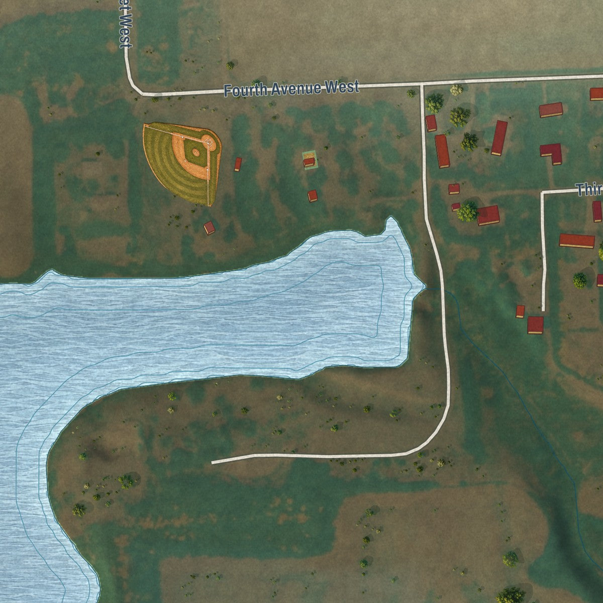 Second close-up of the map of Hunter, North Dakota print showing more streets and buildings