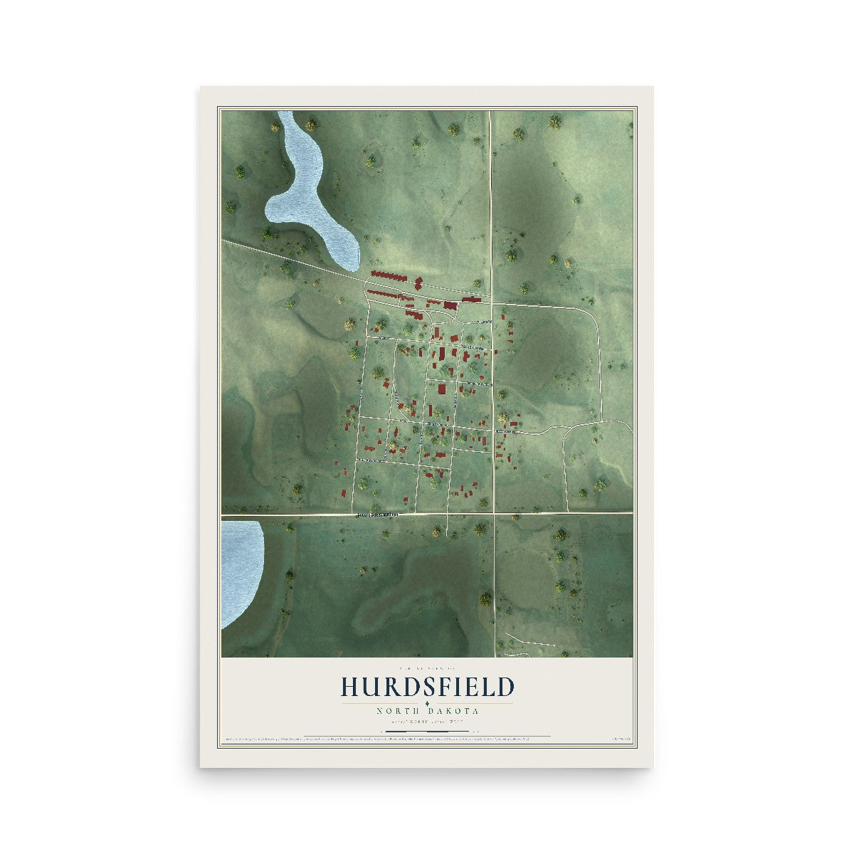 Map of Hurdsfield, North Dakota, 12 x 18 inch unframed archival matte print