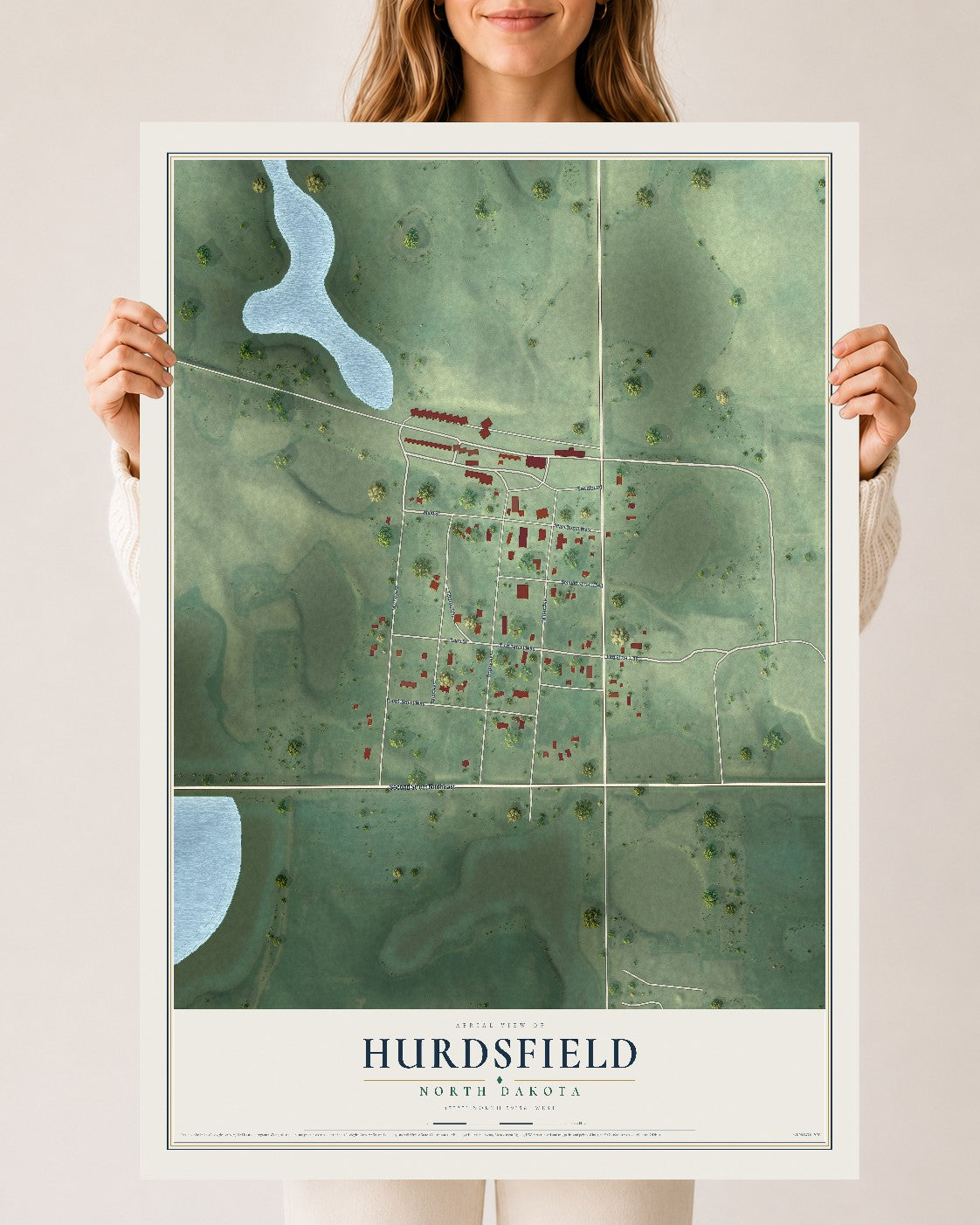 Map of Hurdsfield, North Dakota, 24 x 36 inch unframed archival matte print