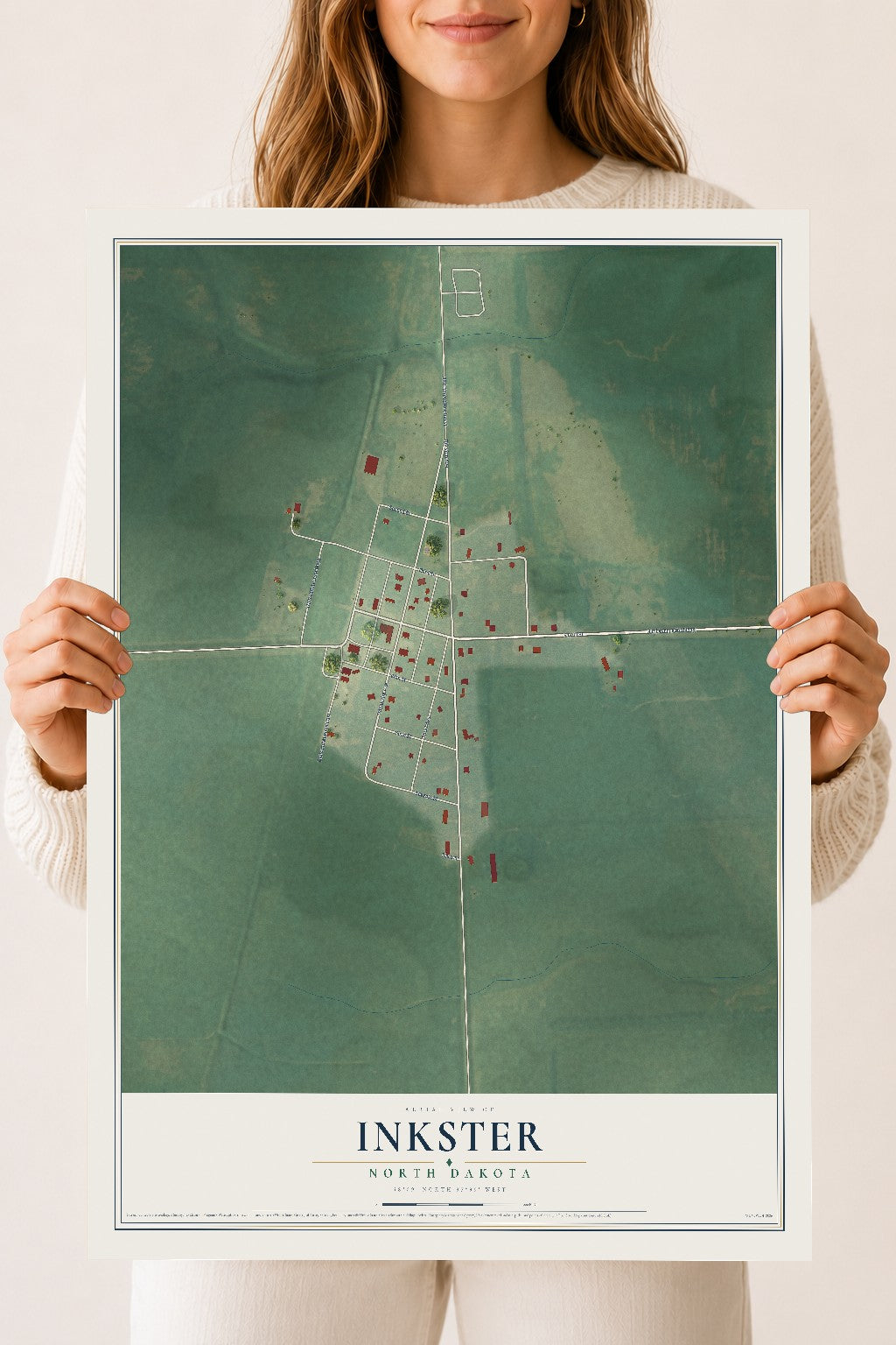Map of Inkster, North Dakota, 18 x 24 inch unframed archival matte print