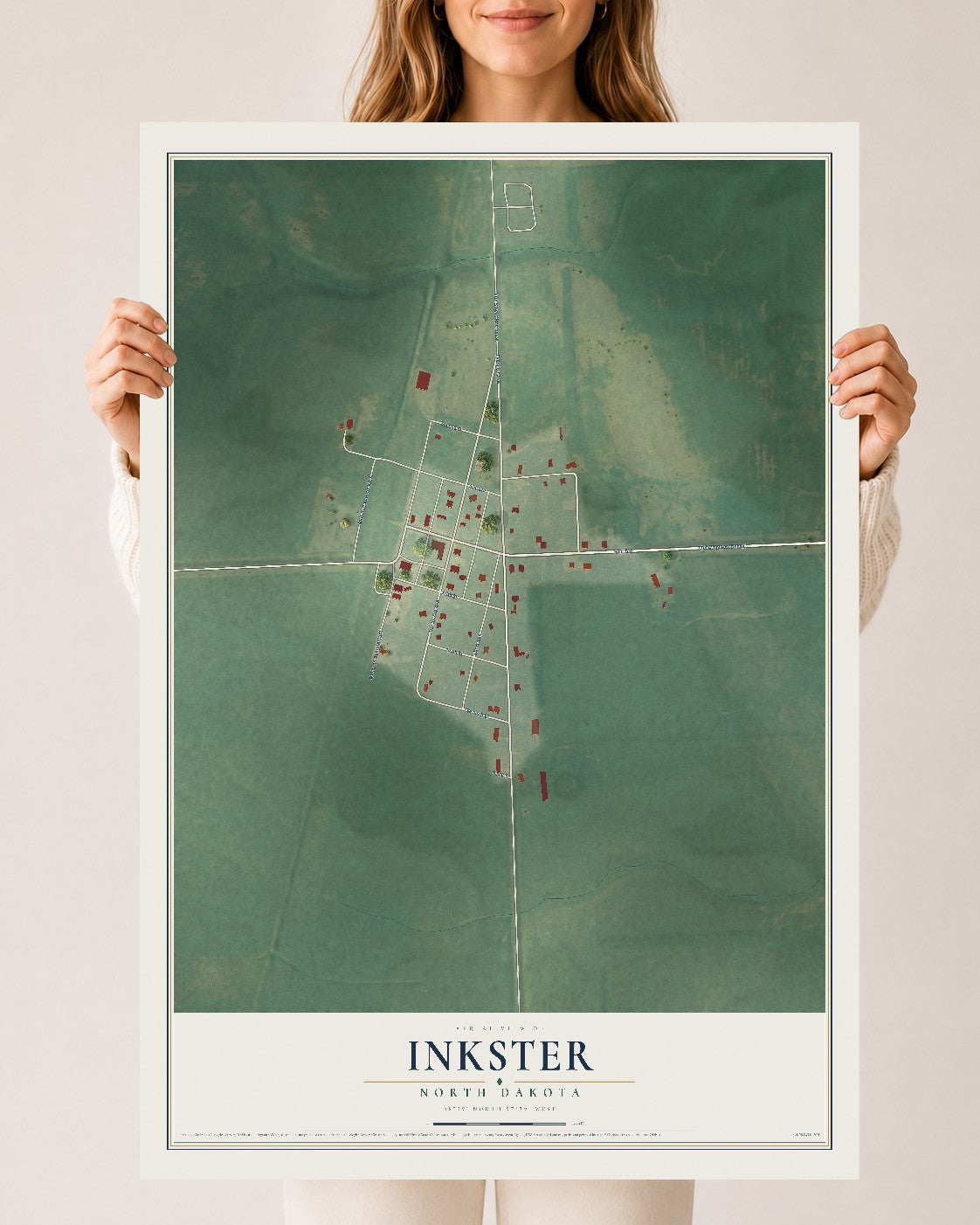 Map of Inkster, North Dakota, 24 x 36 inch unframed archival matte print