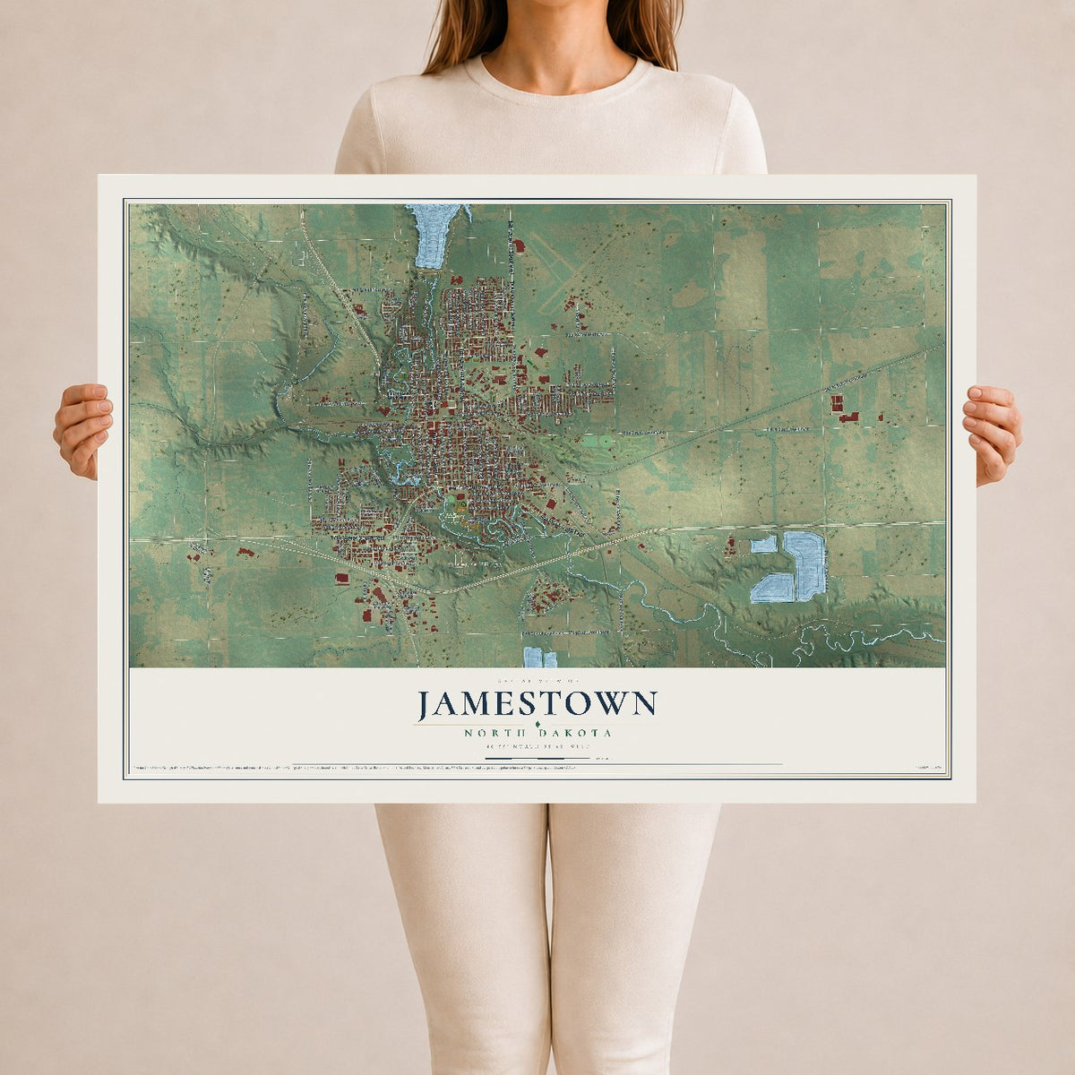 Map of Jamestown, North Dakota, 24 x 36 inch unframed archival matte print