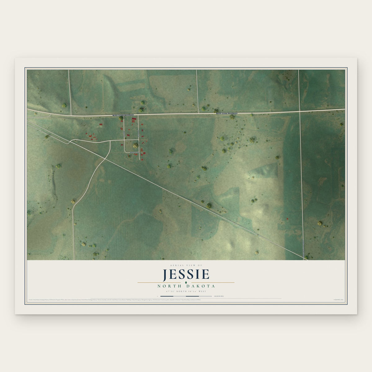 Jessie, North Dakota map print, the full design