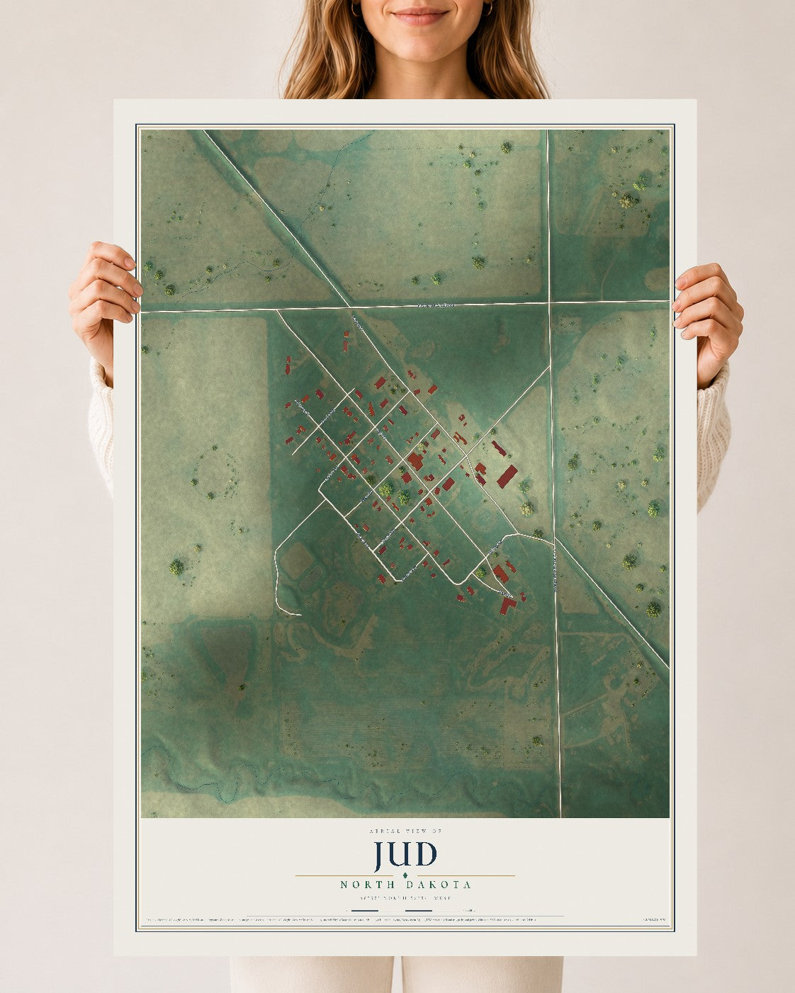 Map of Jud, North Dakota, 24 x 36 inch unframed archival matte print