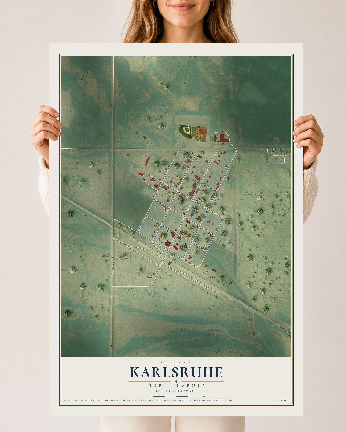 Map of Karlsruhe, North Dakota, 24 x 36 inch unframed archival matte print