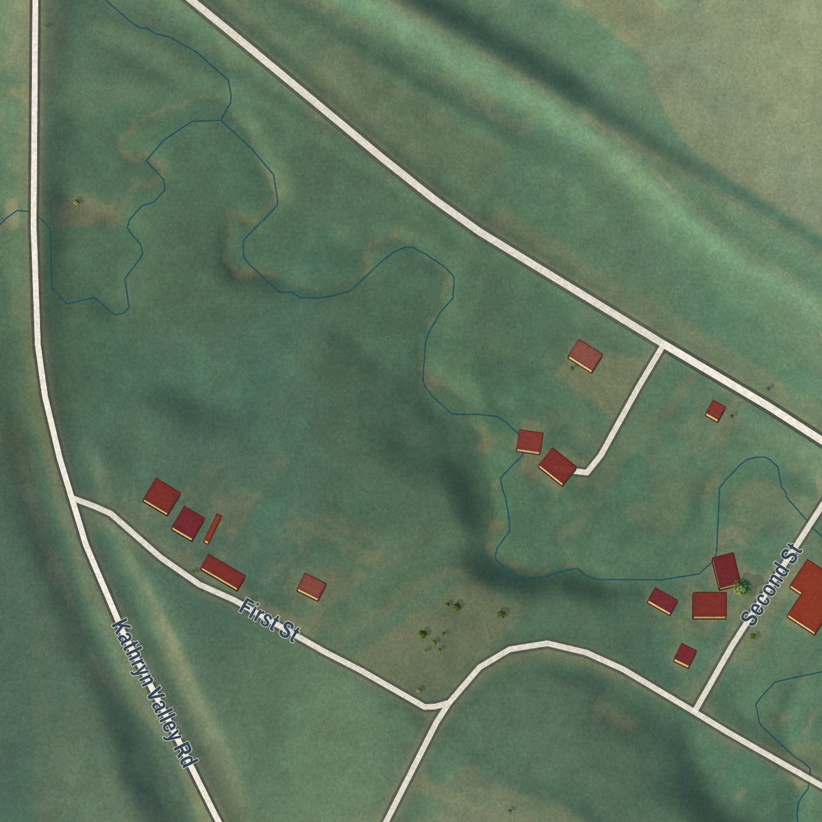 Second close-up of the map of Kathryn, North Dakota print showing more streets and buildings