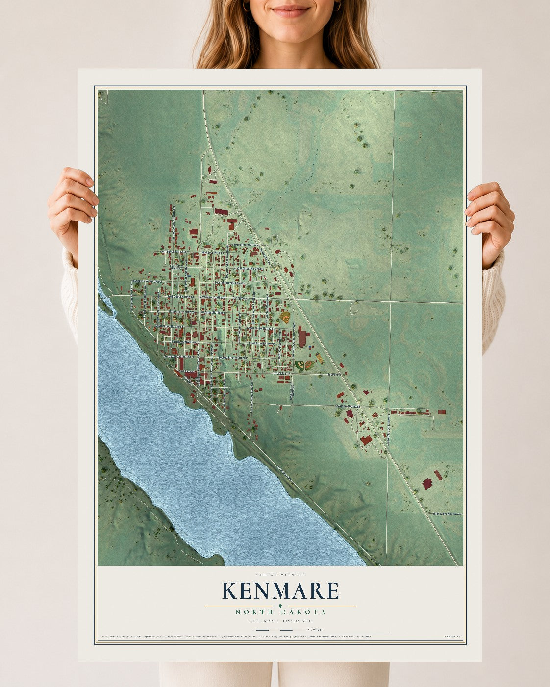 Map of Kenmare, North Dakota, 24 x 36 inch unframed archival matte print