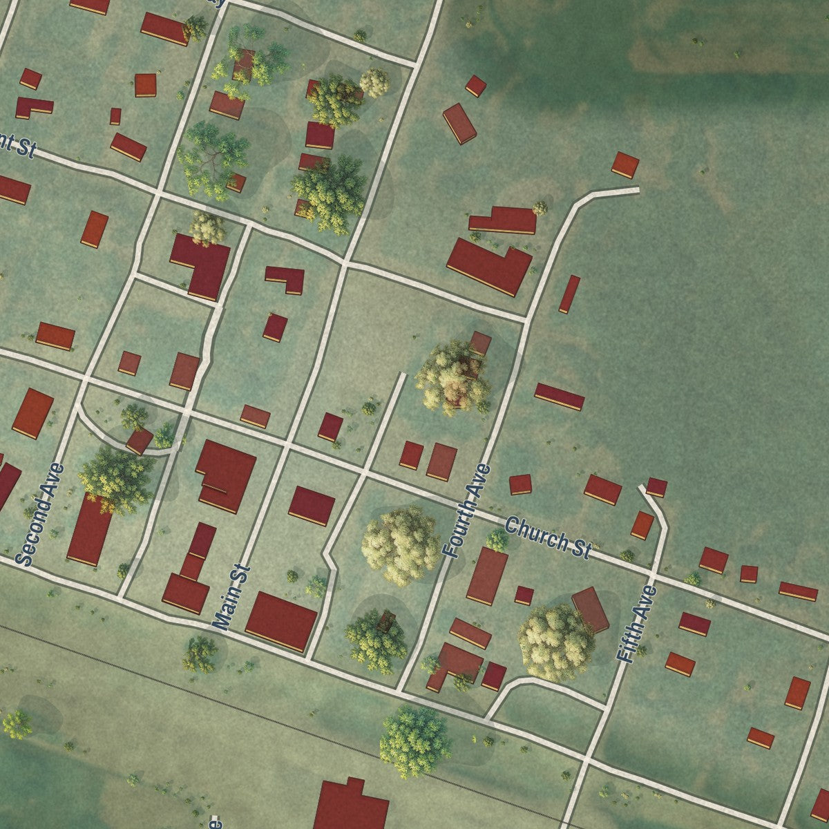 Close-up of the map of Kensal, North Dakota print showing street and building detail