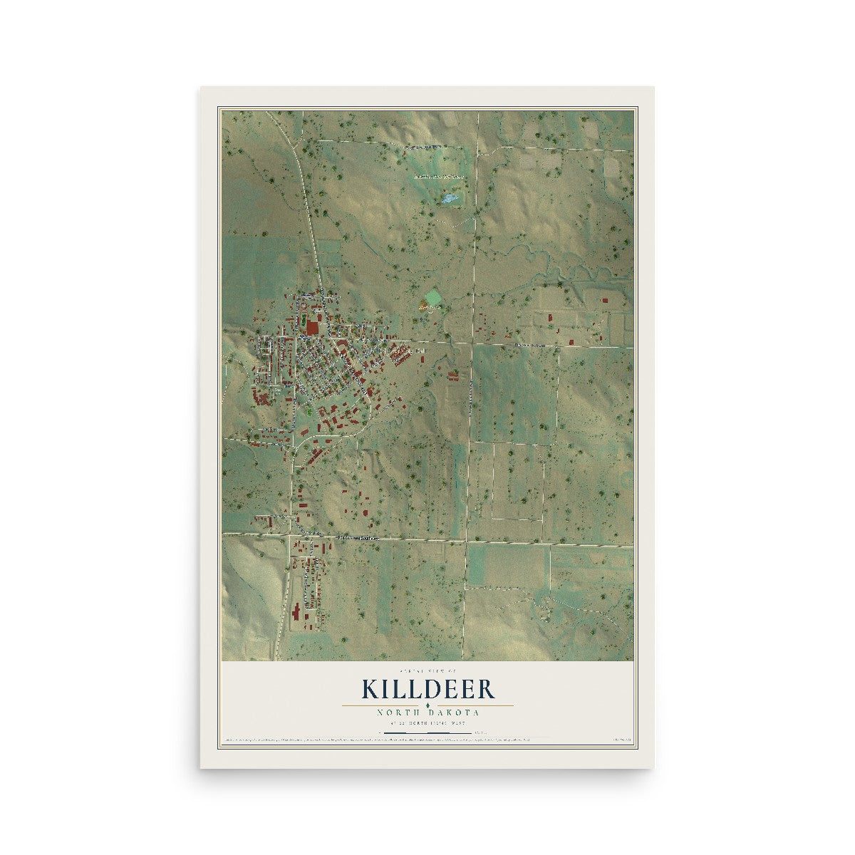 Map of Killdeer, North Dakota, 12 x 18 inch unframed archival matte print