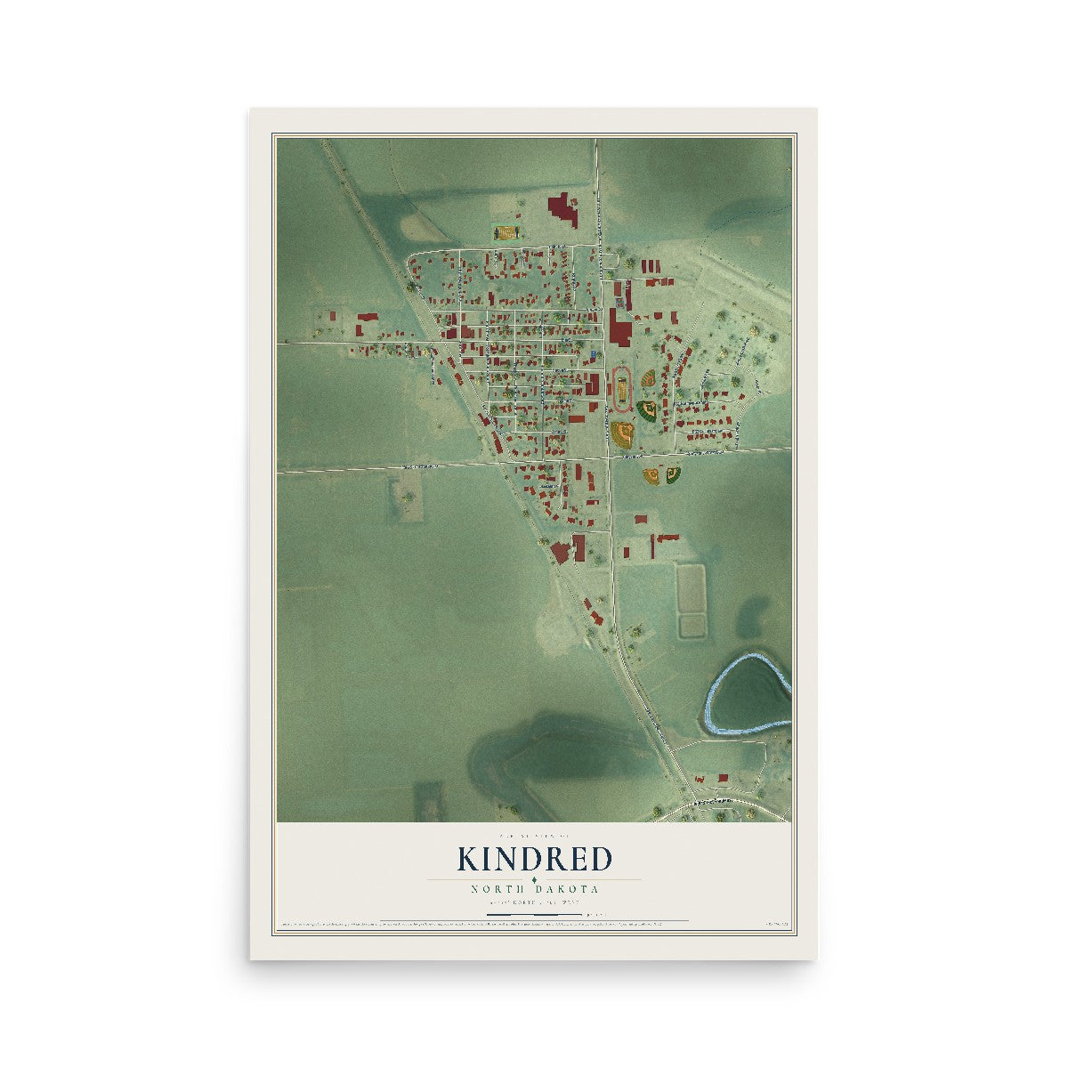 Map of Kindred, North Dakota, 12 x 18 inch unframed archival matte print