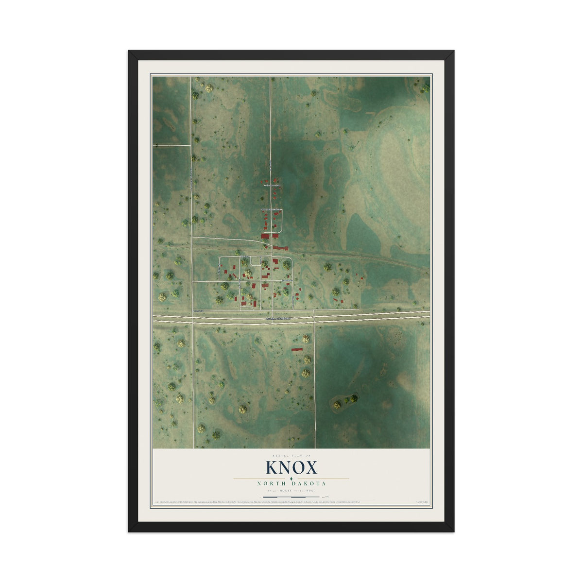 Map of Knox, North Dakota, 12 x 18 inch print in a black wood frame