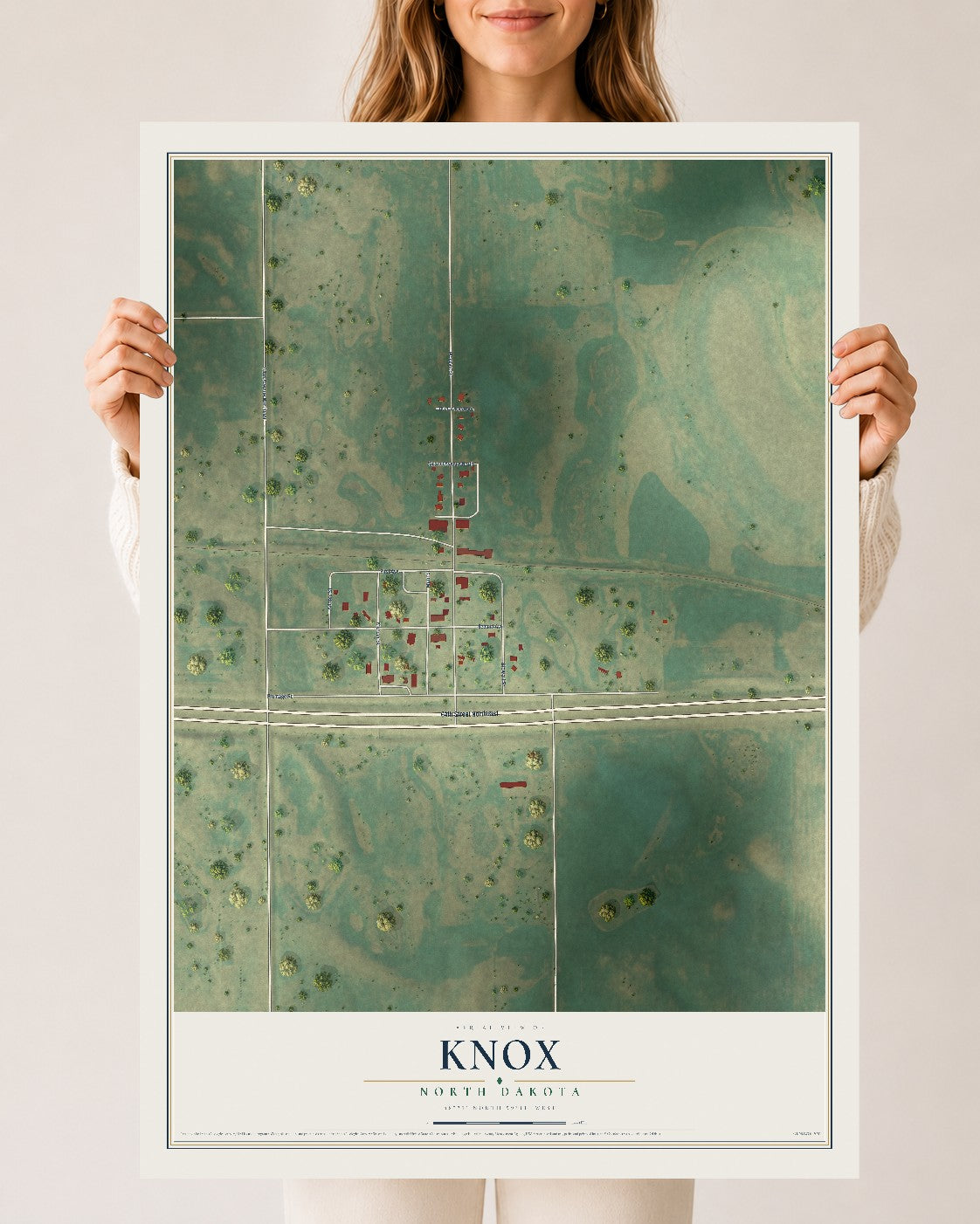 Map of Knox, North Dakota, 24 x 36 inch unframed archival matte print