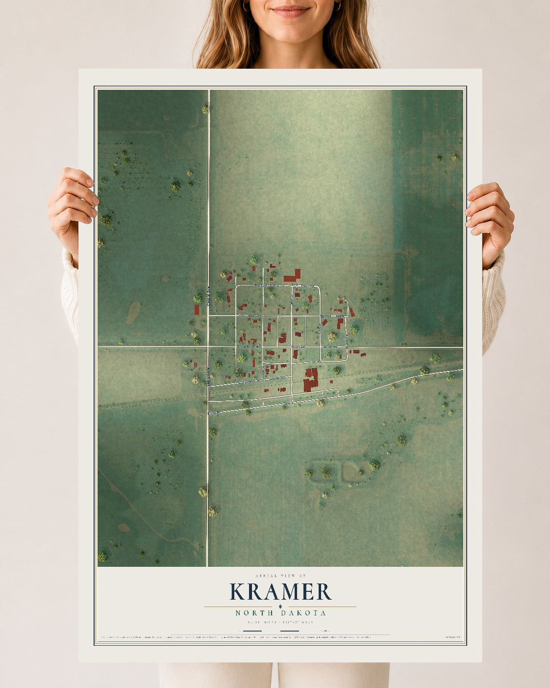 Map of Kramer, North Dakota, 24 x 36 inch unframed archival matte print