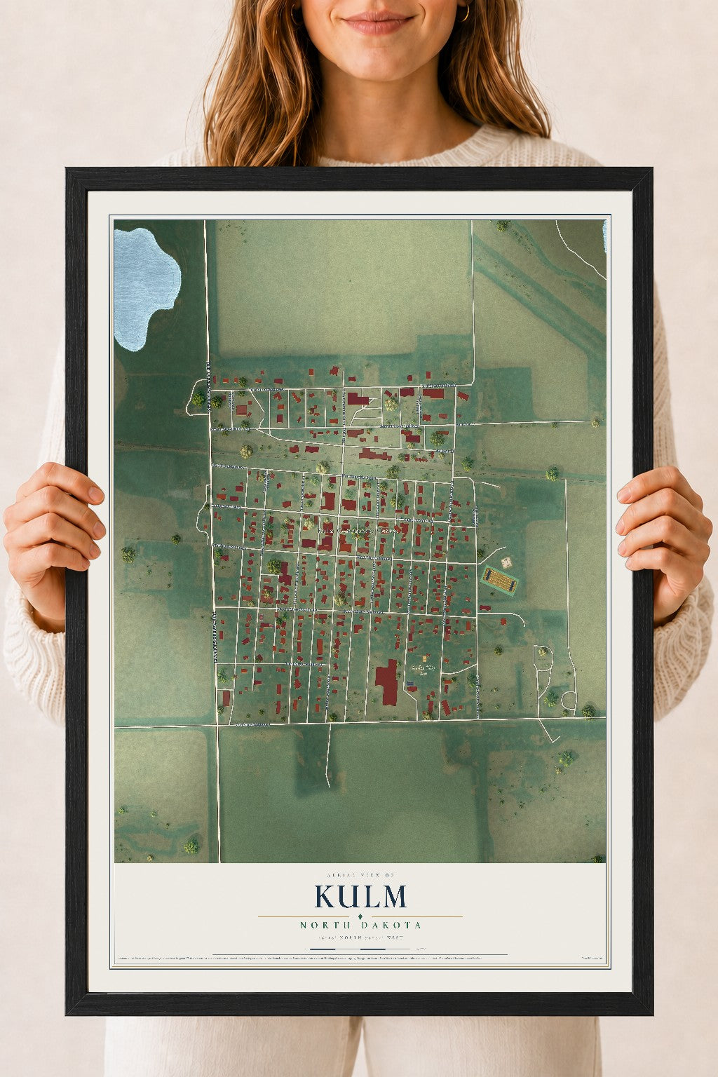 Map of Kulm, North Dakota, 18 x 24 inch print in a black wood frame