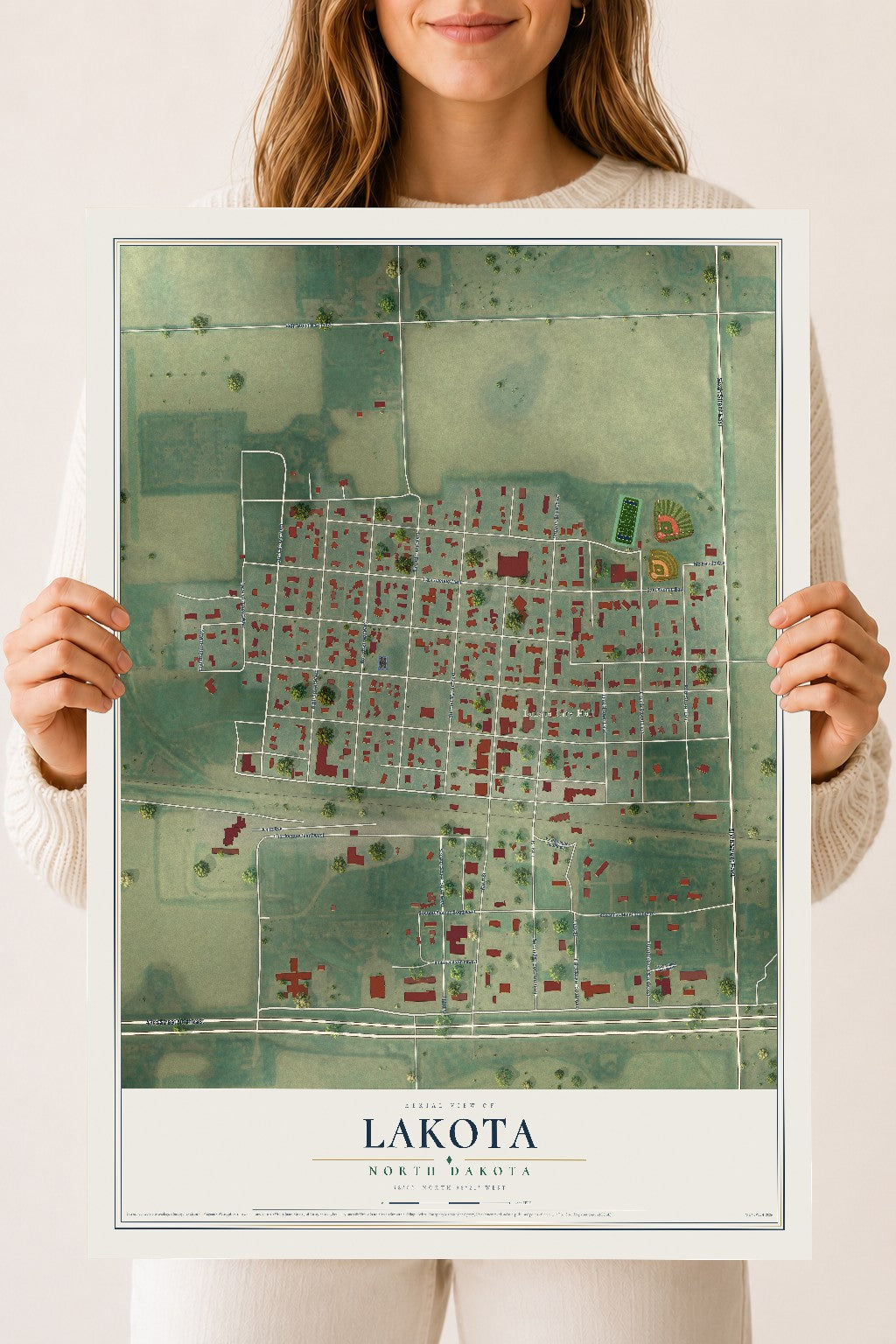Map of Lakota, North Dakota, 18 x 24 inch unframed archival matte print