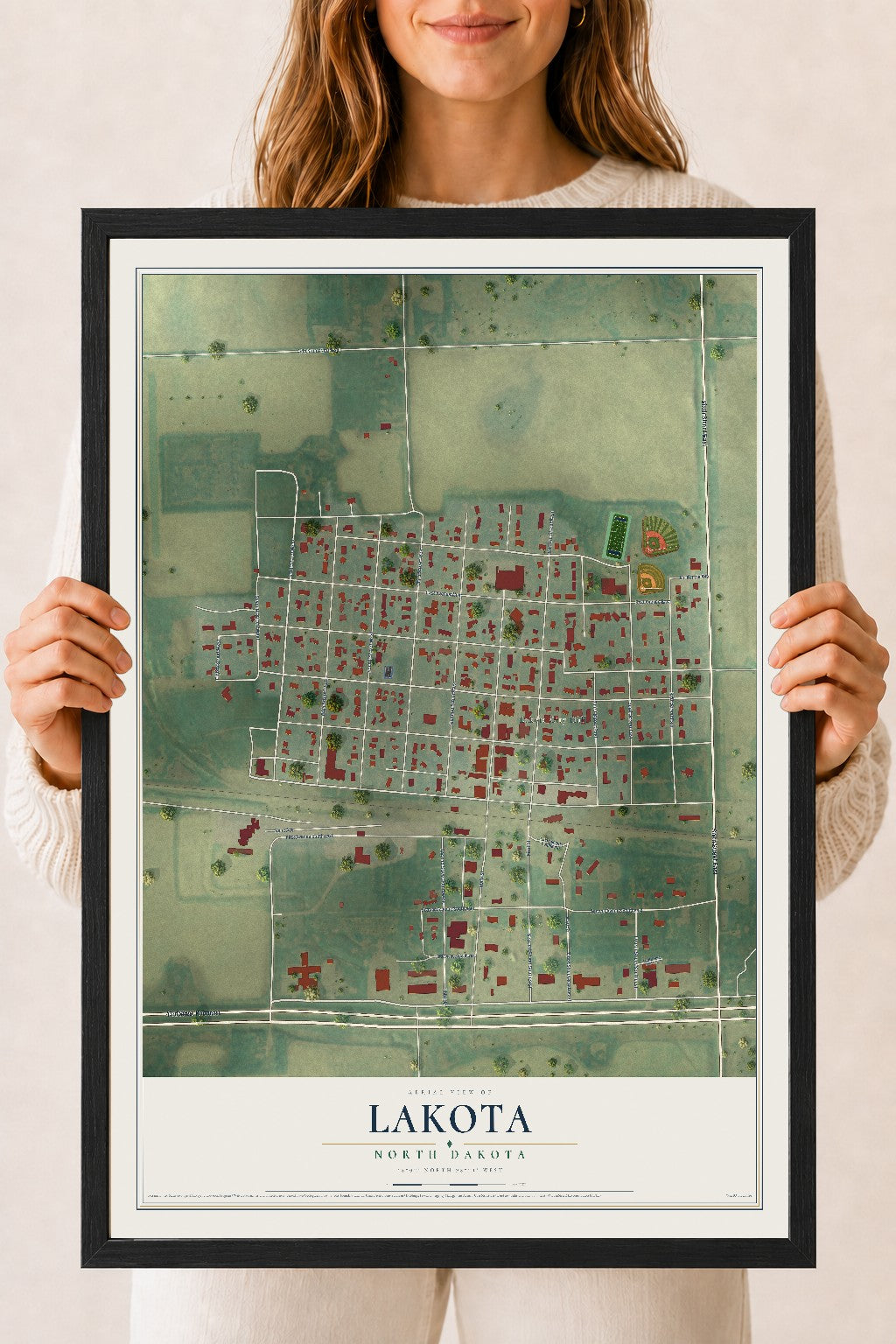 Map of Lakota, North Dakota, 18 x 24 inch print in a black wood frame