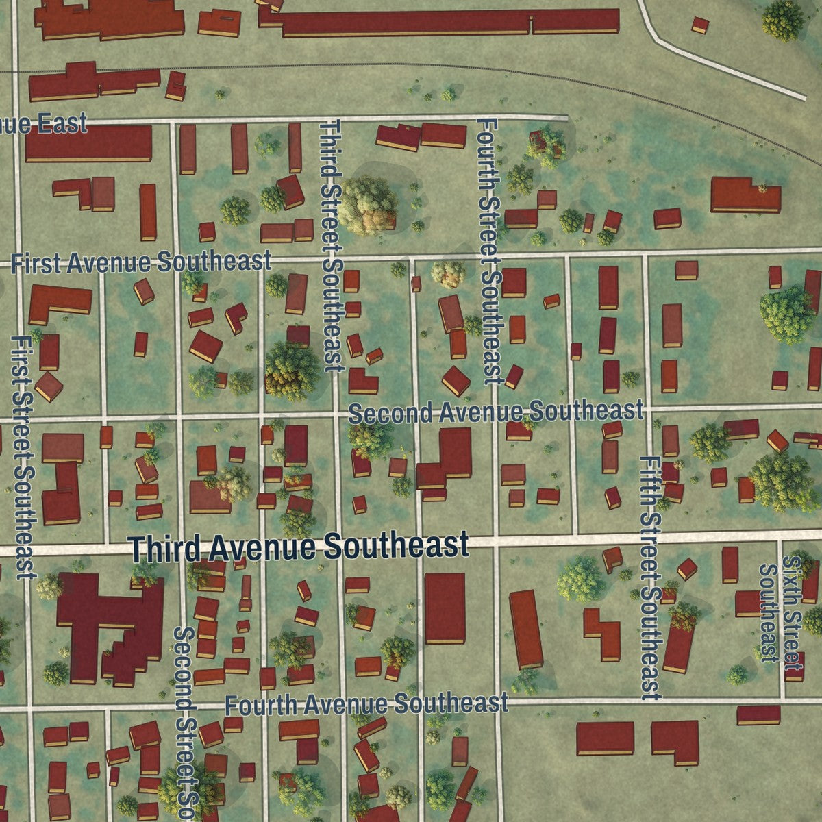 Close-up of the map of LaMoure, North Dakota print showing street and building detail