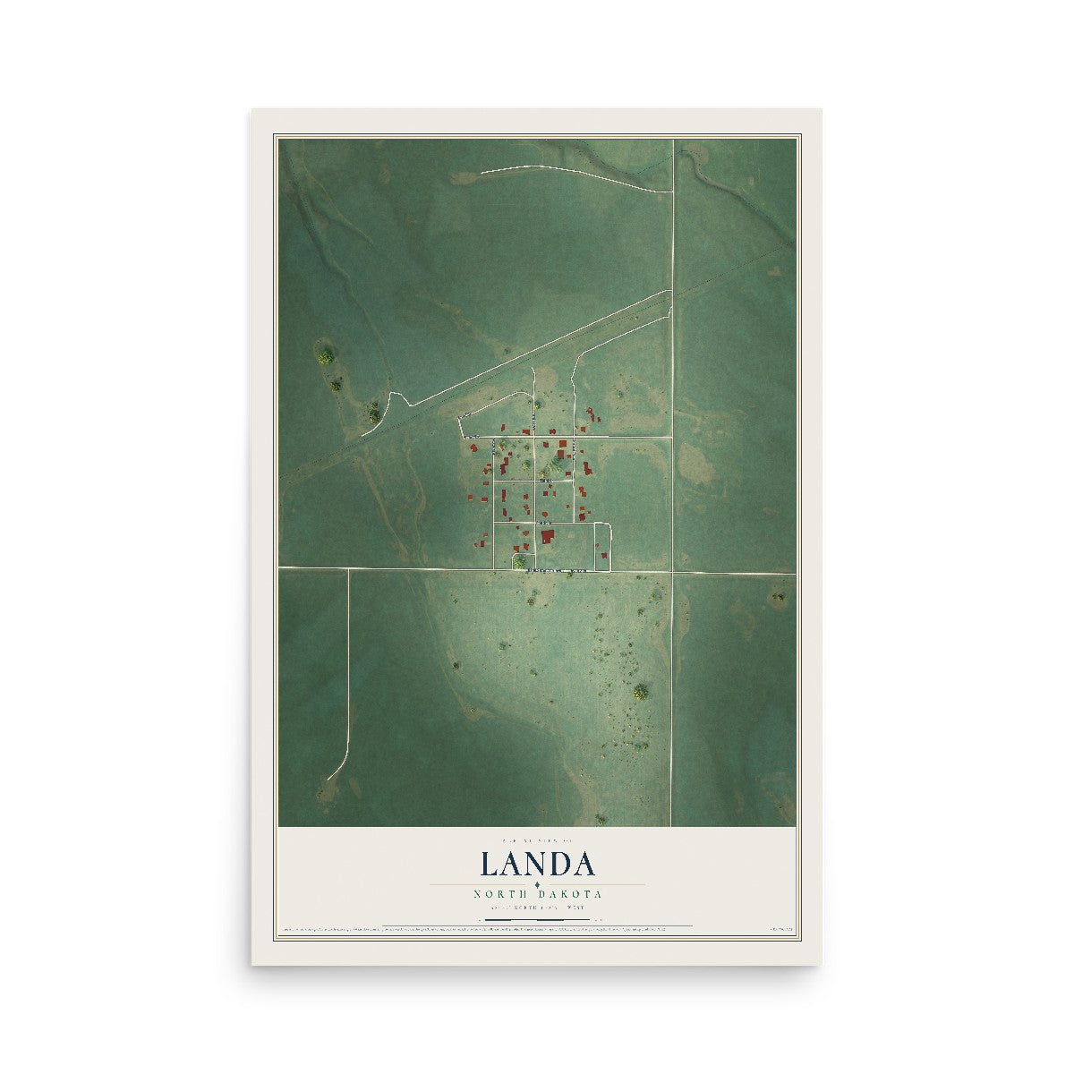 Map of Landa, North Dakota, 12 x 18 inch unframed archival matte print