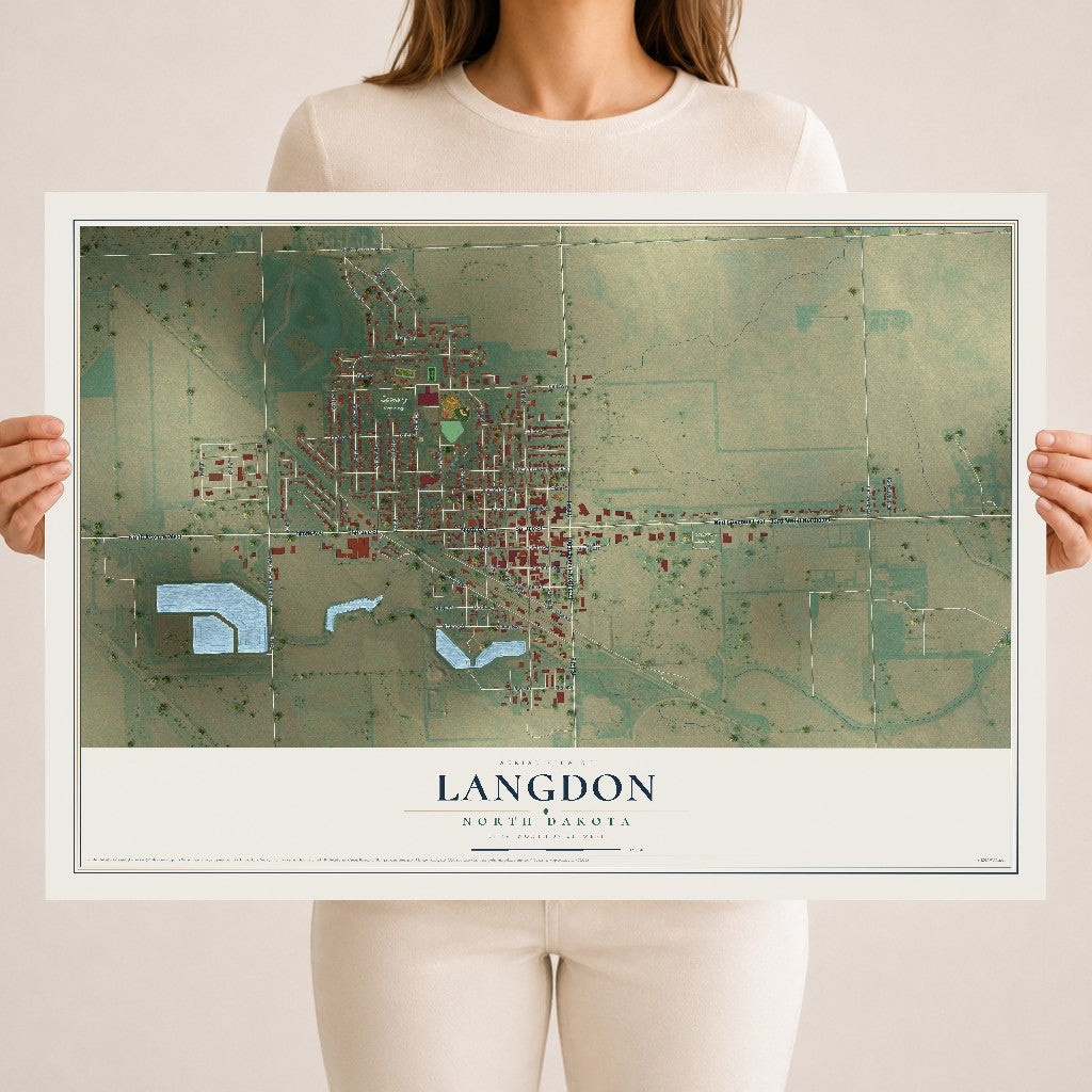 Map of Langdon, North Dakota, 18 x 24 inch unframed archival matte print