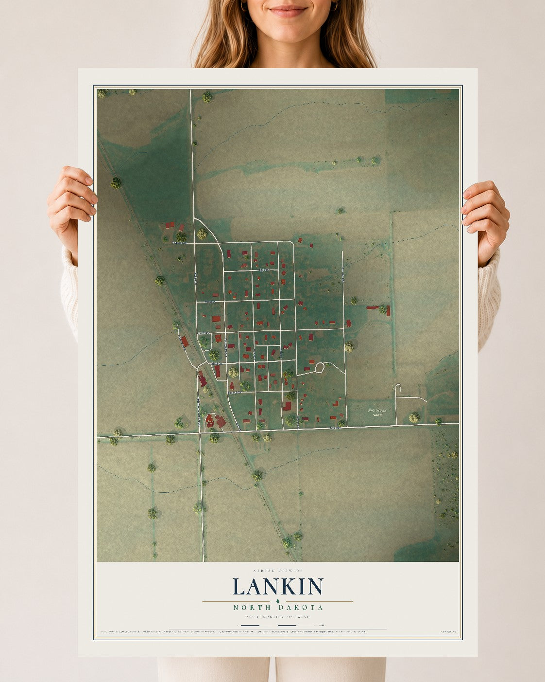 Map of Lankin, North Dakota, 24 x 36 inch unframed archival matte print