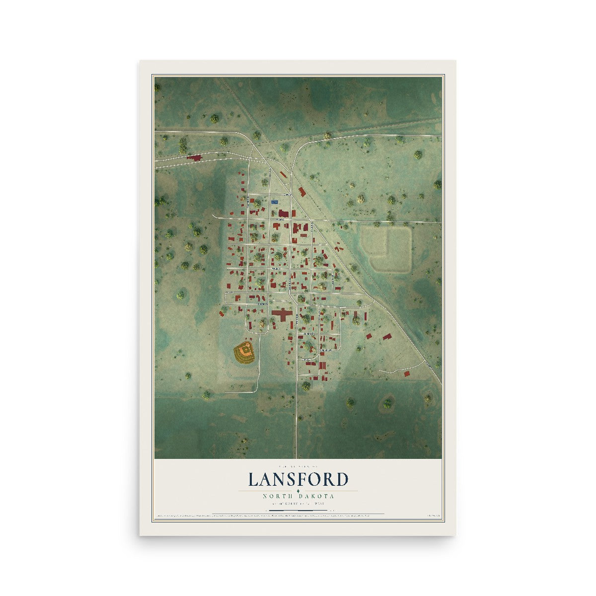 Map of Lansford, North Dakota, 12 x 18 inch unframed archival matte print