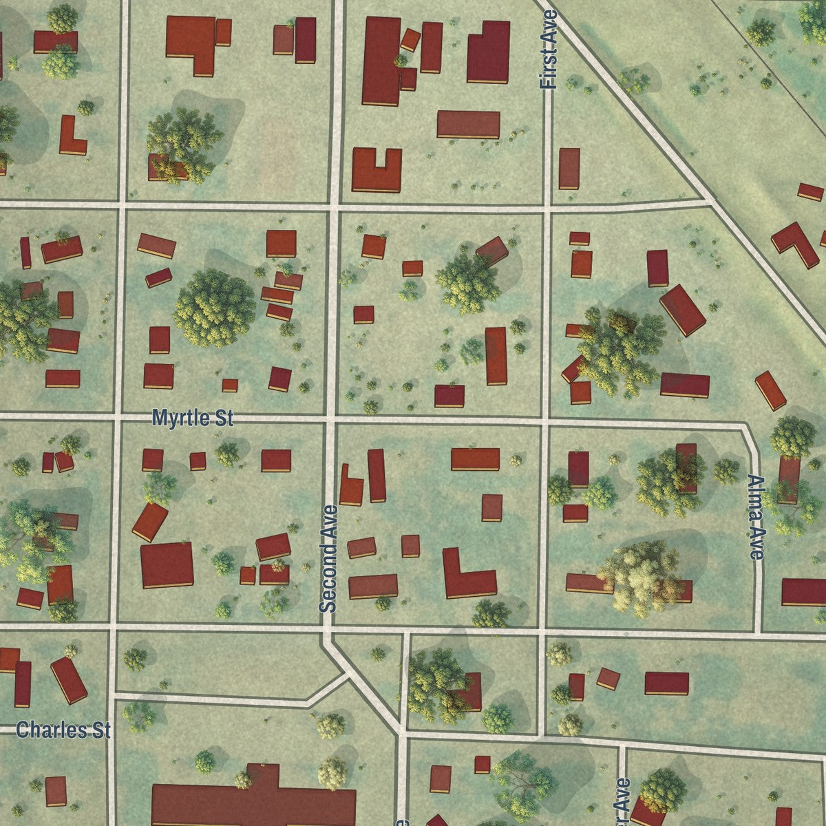 Close-up of the map of Lansford, North Dakota print showing street and building detail
