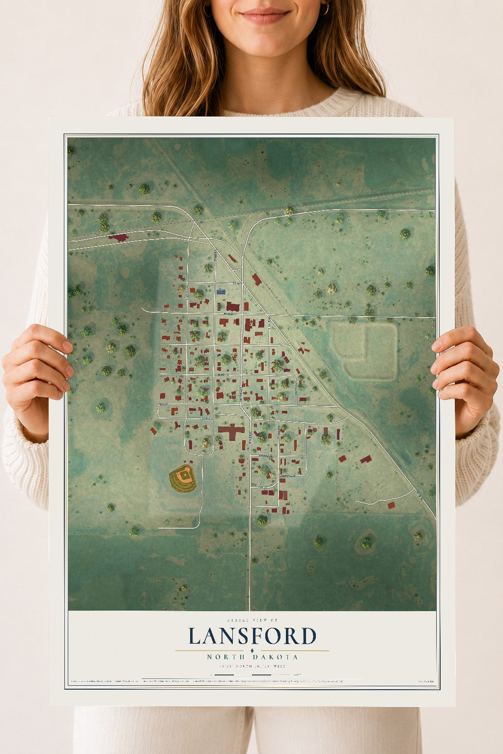 Map of Lansford, North Dakota, 18 x 24 inch unframed archival matte print