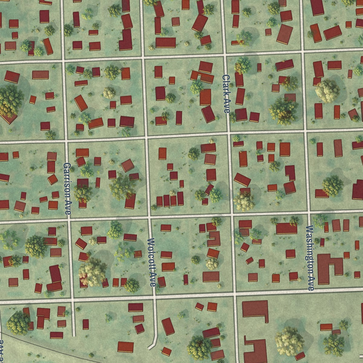 Second close-up of the map of Larimore, North Dakota print showing more streets and buildings