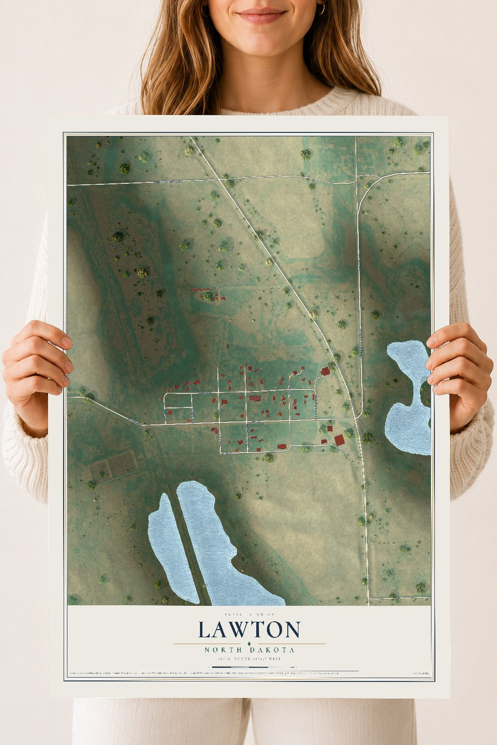 Map of Lawton, North Dakota, 18 x 24 inch unframed archival matte print