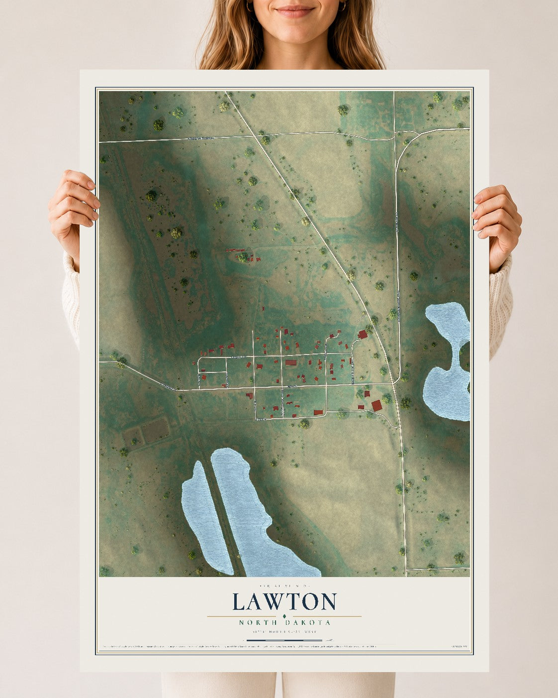 Map of Lawton, North Dakota, 24 x 36 inch unframed archival matte print