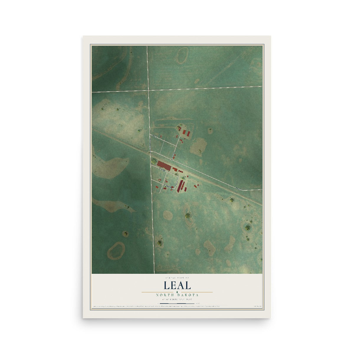 Map of Leal, North Dakota, 12 x 18 inch unframed archival matte print