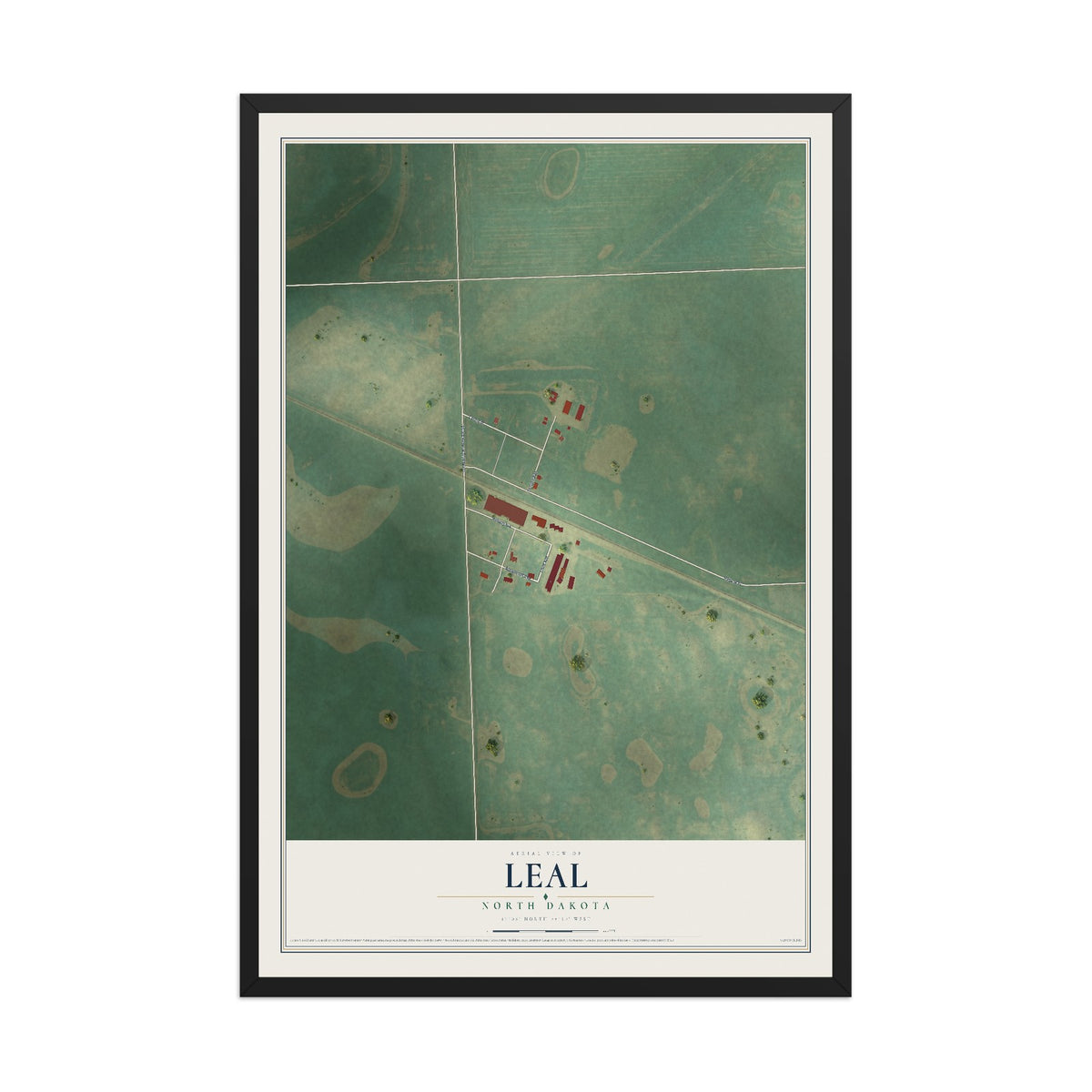 Map of Leal, North Dakota, 12 x 18 inch print in a black wood frame