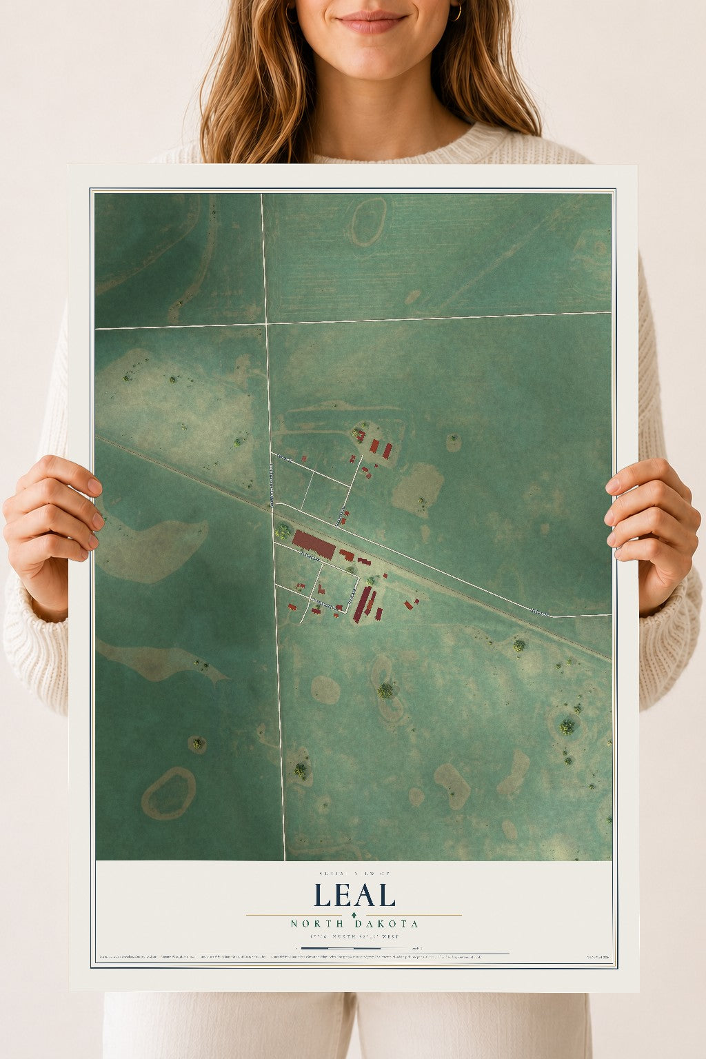 Map of Leal, North Dakota, 18 x 24 inch unframed archival matte print