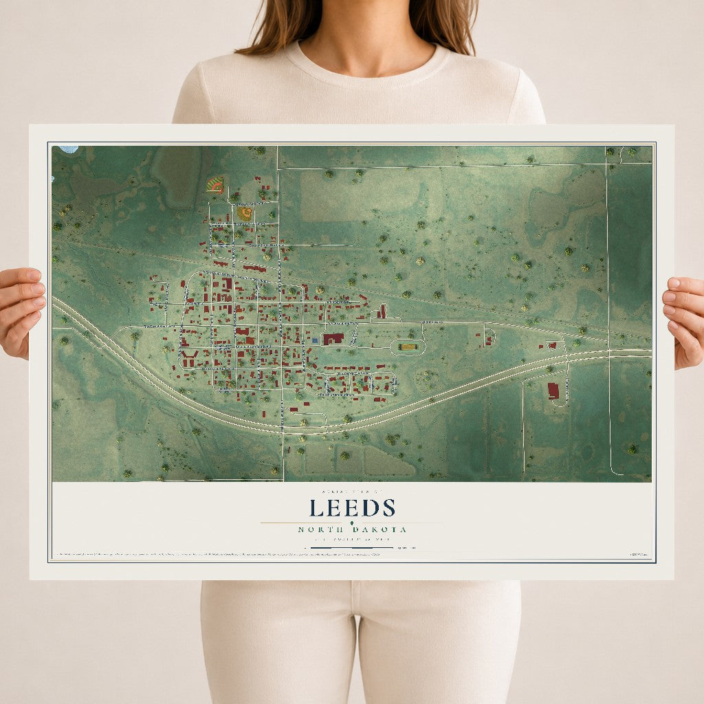 Map of Leeds, North Dakota, 18 x 24 inch unframed archival matte print