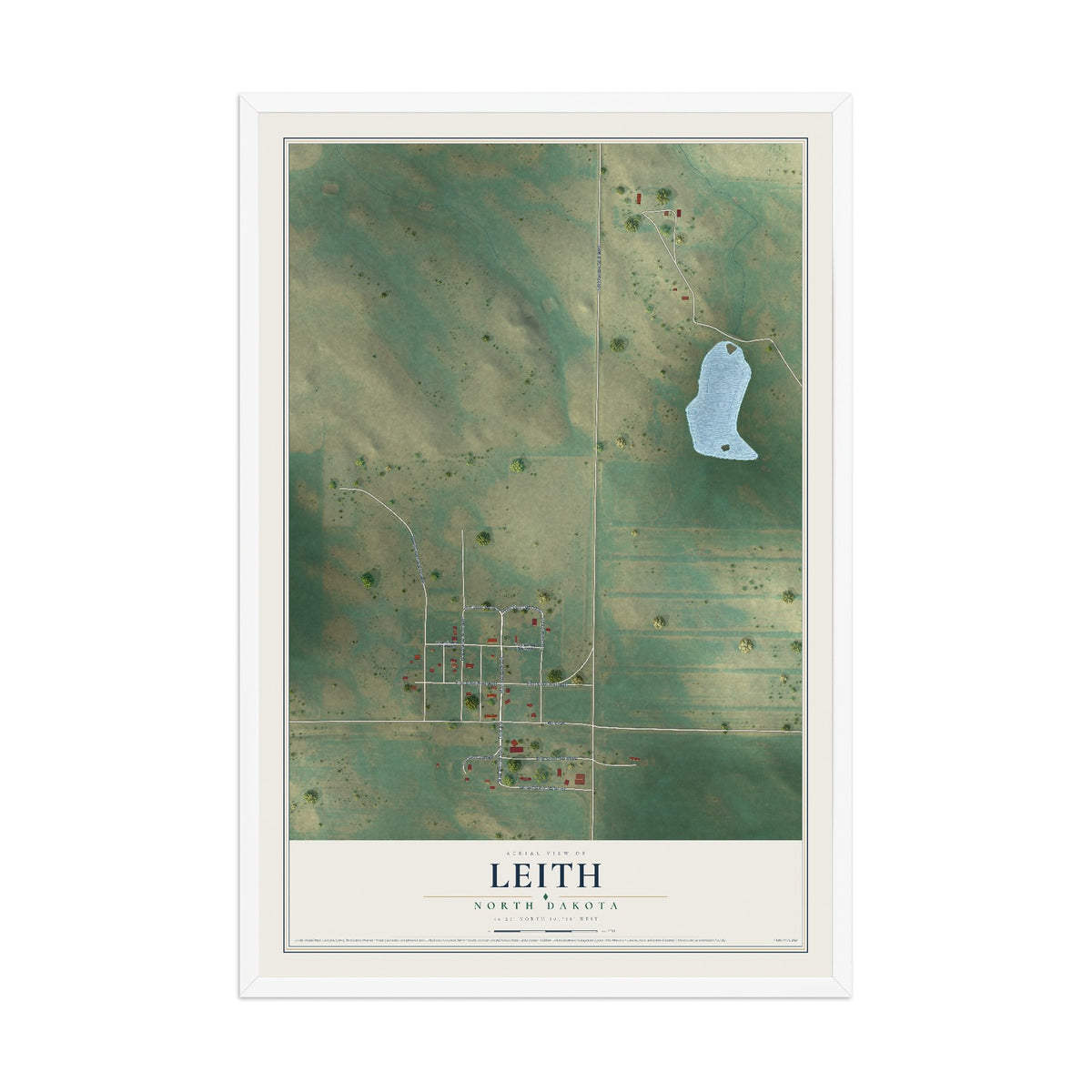 Map of Leith, North Dakota, 12 x 18 inch print in a white wood frame