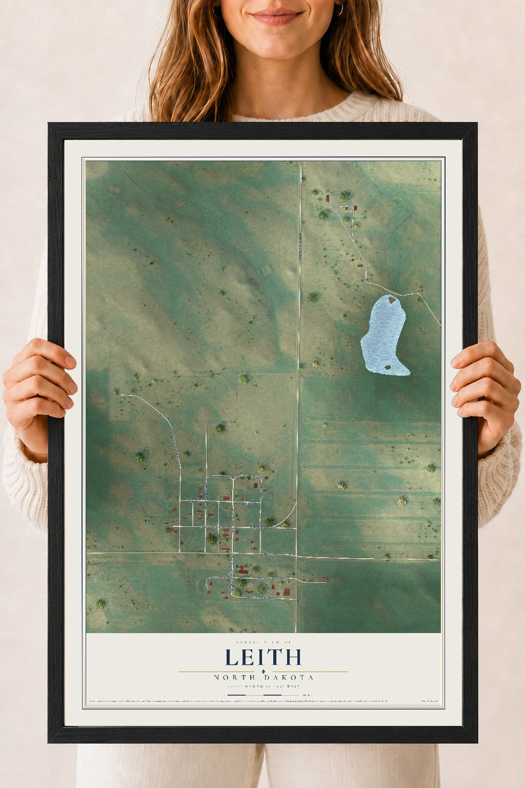 Map of Leith, North Dakota, 18 x 24 inch print in a black wood frame