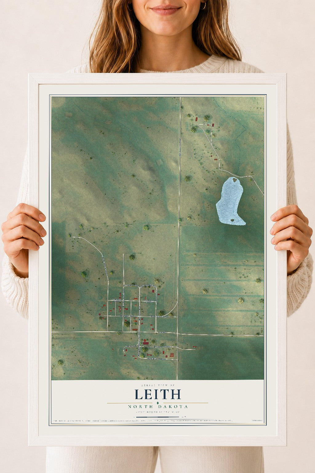 Map of Leith, North Dakota, 18 x 24 inch print in a white wood frame