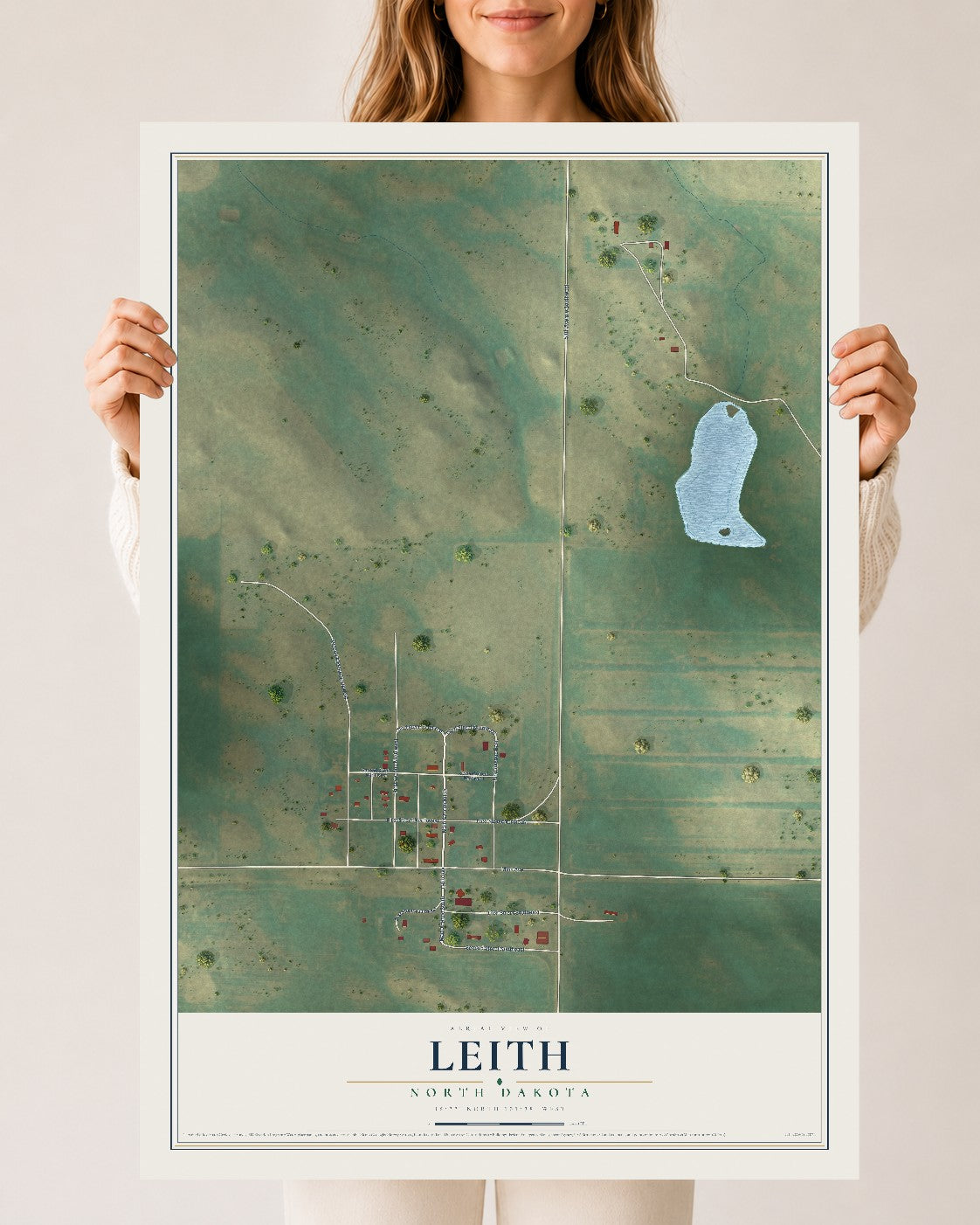 Map of Leith, North Dakota, 24 x 36 inch unframed archival matte print