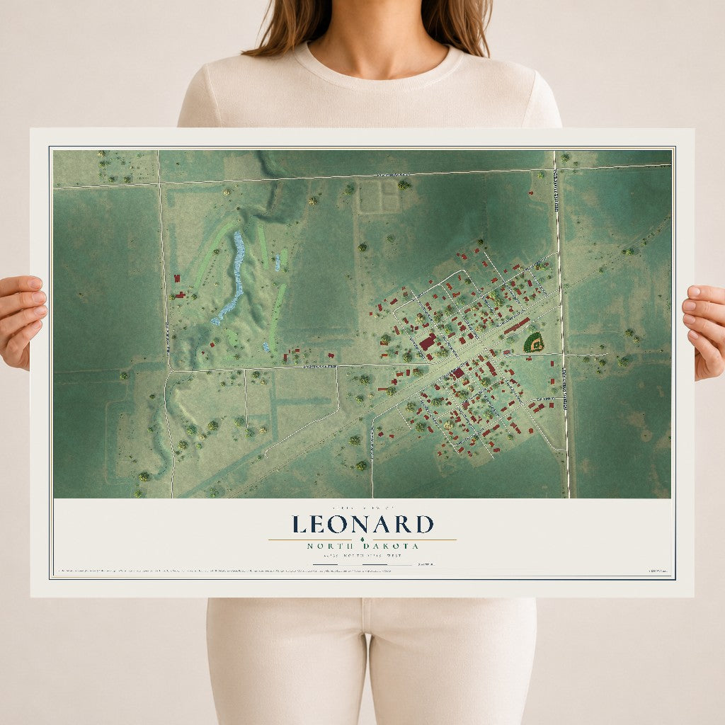 Map of Leonard, North Dakota, 18 x 24 inch unframed archival matte print