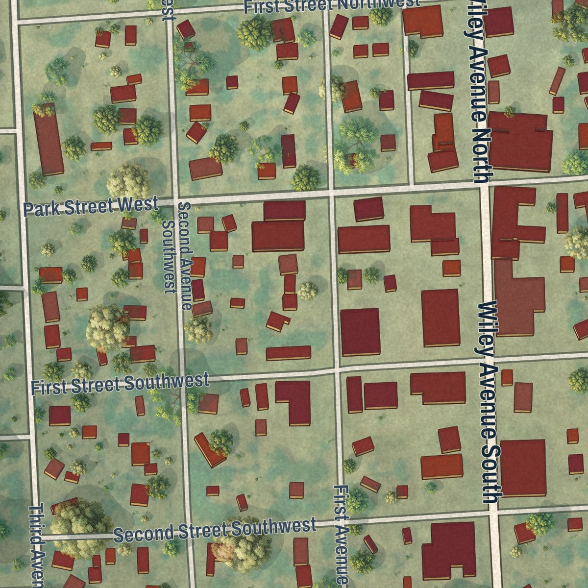 Close-up of the map of Lidgerwood, North Dakota print showing street and building detail