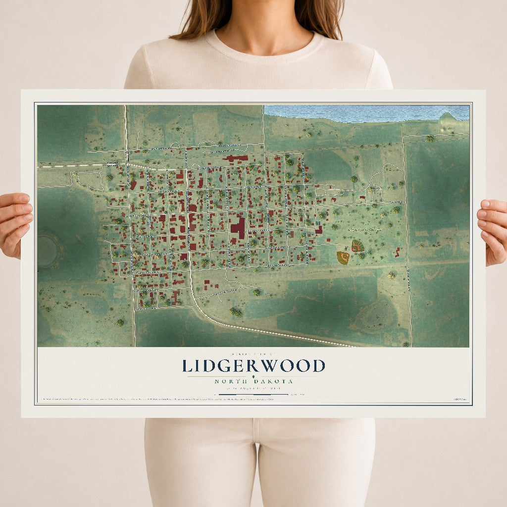 Map of Lidgerwood, North Dakota, 18 x 24 inch unframed archival matte print