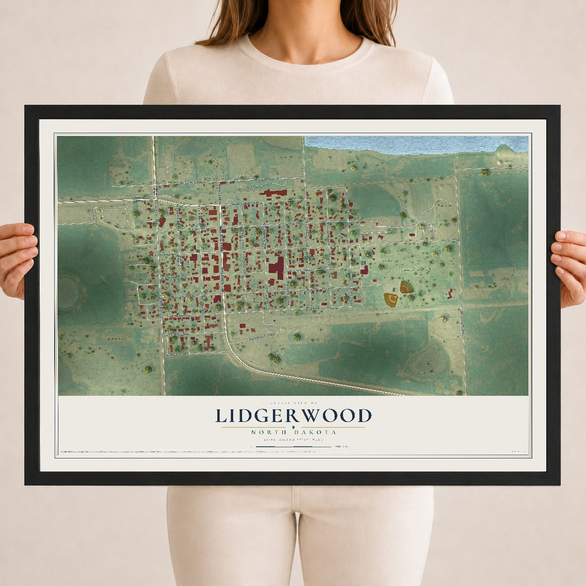 Map of Lidgerwood, North Dakota, 18 x 24 inch print in a black wood frame