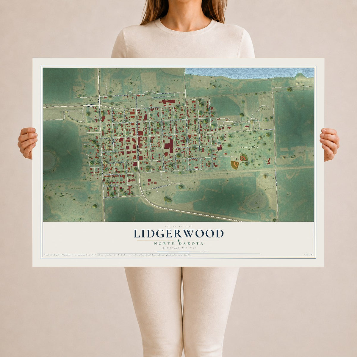 Map of Lidgerwood, North Dakota, 24 x 36 inch unframed archival matte print